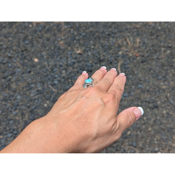 Handmade Navajo Turquoise Ring Sterling Silver Native American Jewelry Sz 8.25** - Picture 7 of 8